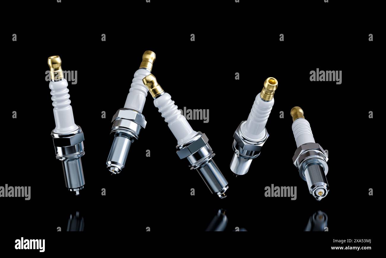 candele nuove di zecca che cadono su uno sfondo nero Foto Stock