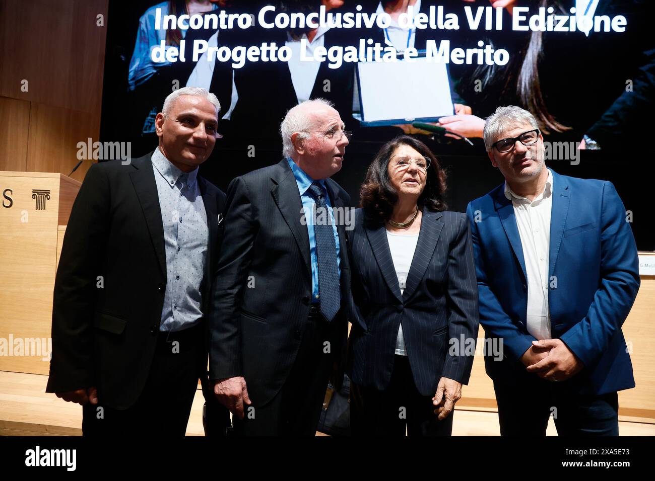 Roma, Italia. 4 giugno 2024. LUISS, Francesco De Masi Giovanni Colonia Giacomo Silvano attori di Cesare Deve morire ex detenuti presenti al progetto legalit&#xe0; e merito organizzato da Paola Severino - Cronaca - Roma, Italia -Marted&#xec;, 4 giugno 2024 (foto Cecilia Fabiano/LaPresse) Luiss, Francesco De Masi Giovanni Colonia Giacomo Silvano attori di Cesare Must Die ex detenuti partecipa al progetto Legality and Credit organizzato da Paola Severino - News - Roma, Italia - martedì 4 giugno 2024 (foto Cecilia Fabiano/LaPresse) crediti: LaPresse/Alamy Live News Foto Stock