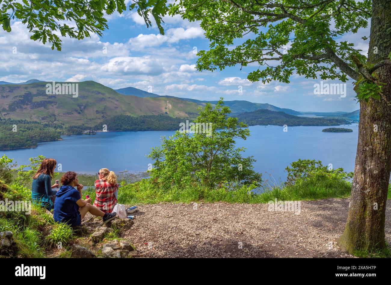 Vista su Derwentwater da Surprise View, Borrowdale, Lake District, Cumbria, Regno Unito Foto Stock