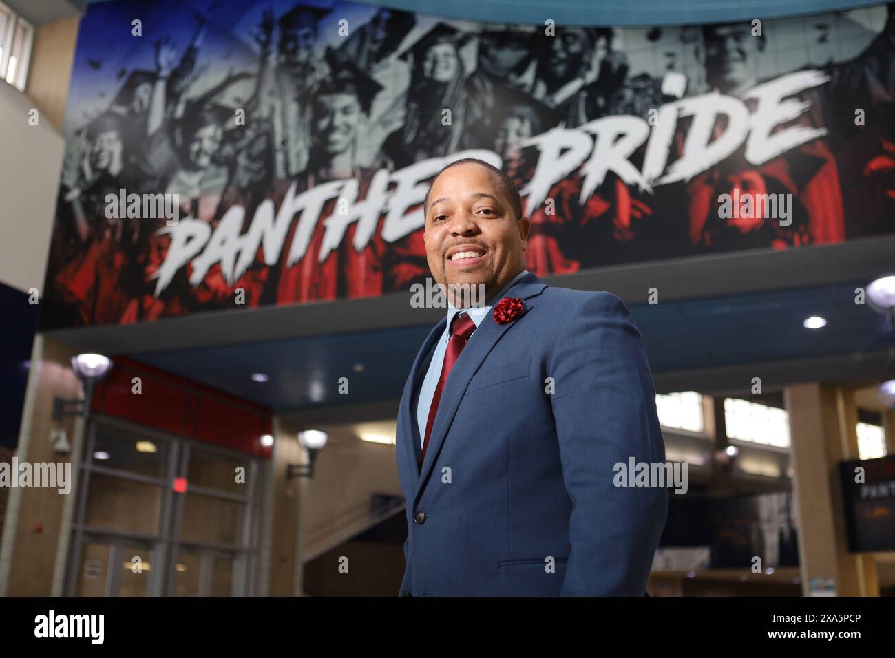 Il preside Bryan Byrd, Duncanville High School di Dallas, Texas Foto Stock