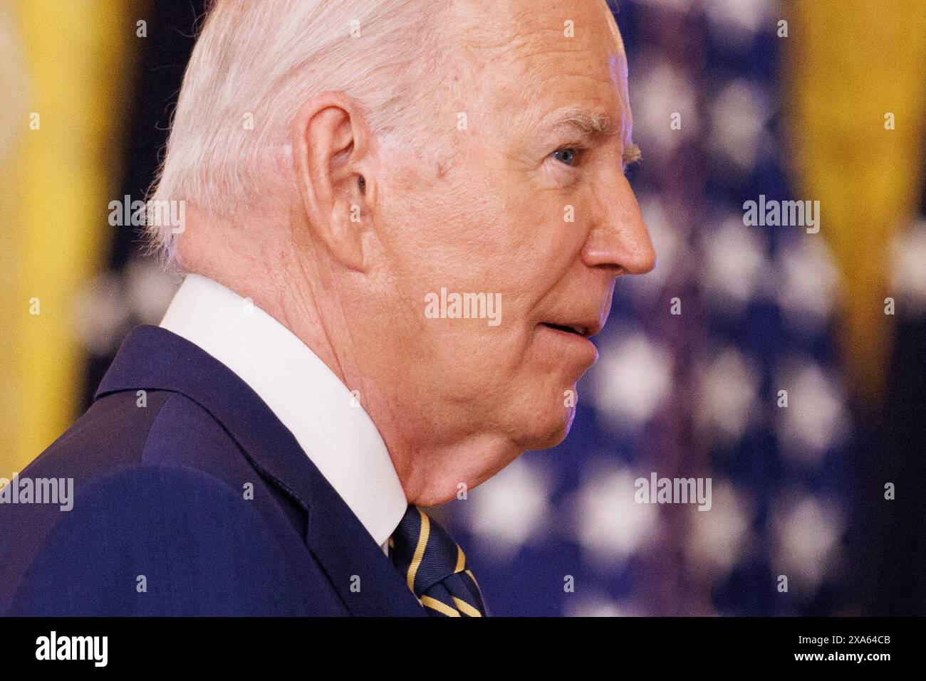 Washington, Stati Uniti. 4 giugno 2024. Il Presidente Joe Biden fa osservazioni sul confine meridionale e sui richiedenti asilo nella sala orientale della Casa Bianca di Washington DC, mentre il Presidente Biden ha firmato un ordine esecutivo che chiuderà temporaneamente il processo di richiesta di asilo. (Foto di Aaron Schwartz/Sipa USA) credito: SIPA USA/Alamy Live News Foto Stock