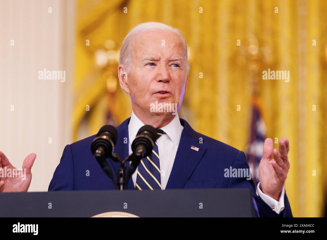 Washington, Stati Uniti. 4 giugno 2024. Il Presidente Joe Biden fa osservazioni sul confine meridionale e sui richiedenti asilo nella sala orientale della Casa Bianca di Washington DC, mentre il Presidente Biden ha firmato un ordine esecutivo che chiuderà temporaneamente il processo di richiesta di asilo. (Foto di Aaron Schwartz/Sipa USA) credito: SIPA USA/Alamy Live News Foto Stock