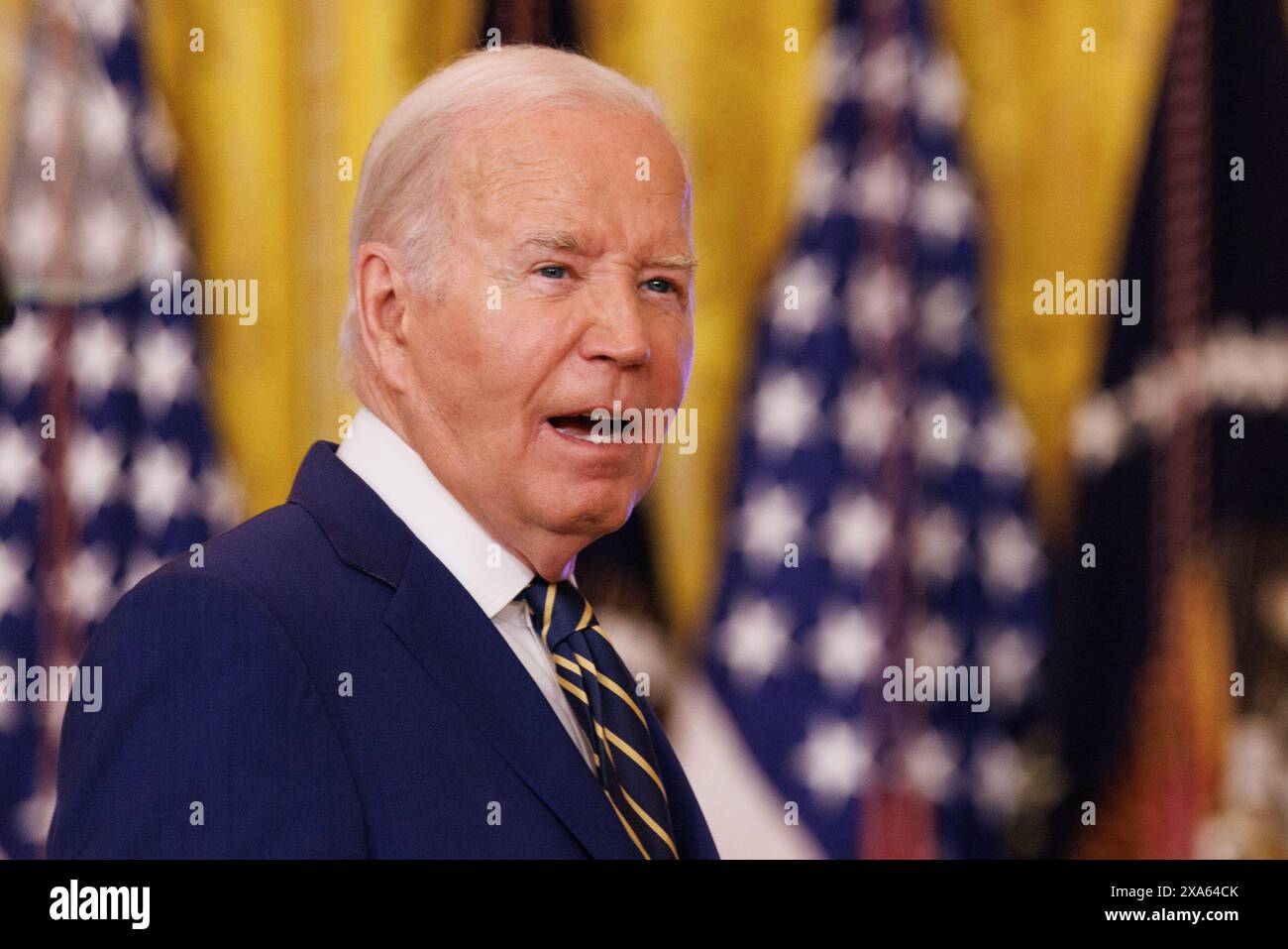 Washington, Stati Uniti. 4 giugno 2024. Il Presidente Joe Biden fa osservazioni sul confine meridionale e sui richiedenti asilo nella sala orientale della Casa Bianca di Washington DC, mentre il Presidente Biden ha firmato un ordine esecutivo che chiuderà temporaneamente il processo di richiesta di asilo. (Foto di Aaron Schwartz/Sipa USA) credito: SIPA USA/Alamy Live News Foto Stock