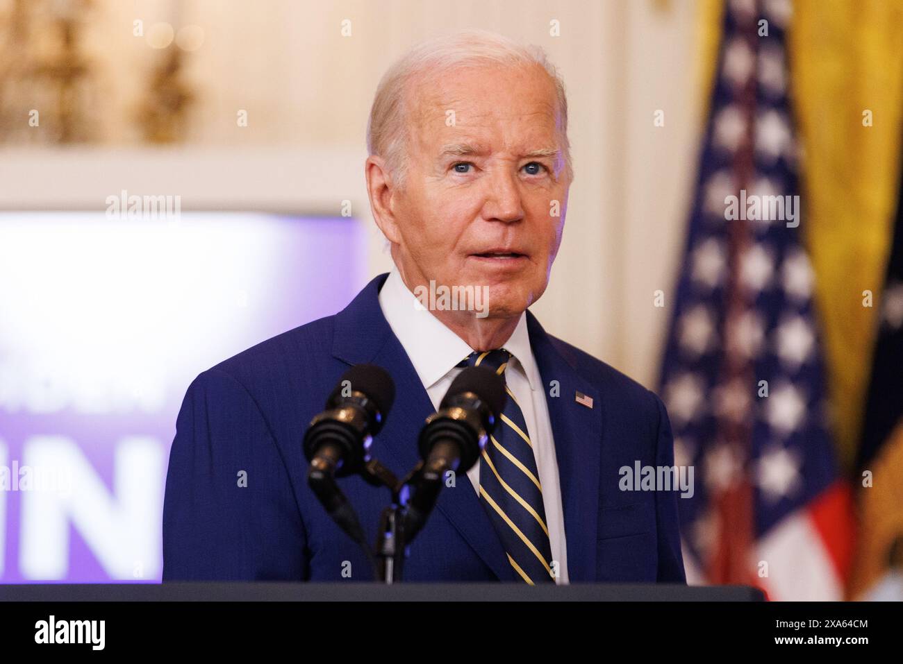 Washington, Stati Uniti. 4 giugno 2024. Il Presidente Joe Biden fa osservazioni sul confine meridionale e sui richiedenti asilo nella sala orientale della Casa Bianca di Washington DC, mentre il Presidente Biden ha firmato un ordine esecutivo che chiuderà temporaneamente il processo di richiesta di asilo. (Foto di Aaron Schwartz/Sipa USA) credito: SIPA USA/Alamy Live News Foto Stock