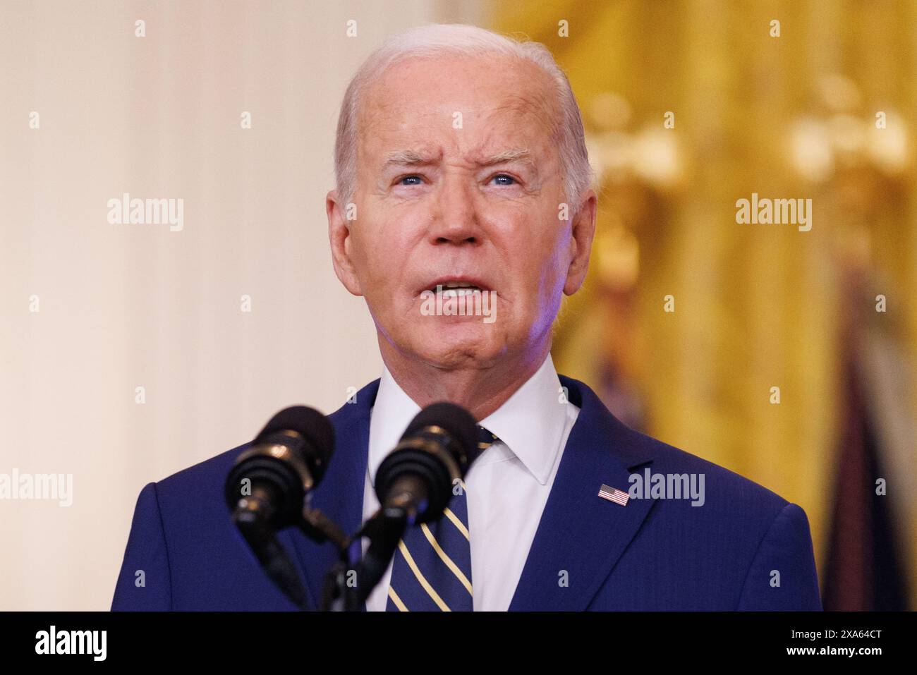 Washington, Stati Uniti. 4 giugno 2024. Il Presidente Joe Biden fa osservazioni sul confine meridionale e sui richiedenti asilo nella sala orientale della Casa Bianca di Washington DC, mentre il Presidente Biden ha firmato un ordine esecutivo che chiuderà temporaneamente il processo di richiesta di asilo. (Foto di Aaron Schwartz/Sipa USA) credito: SIPA USA/Alamy Live News Foto Stock