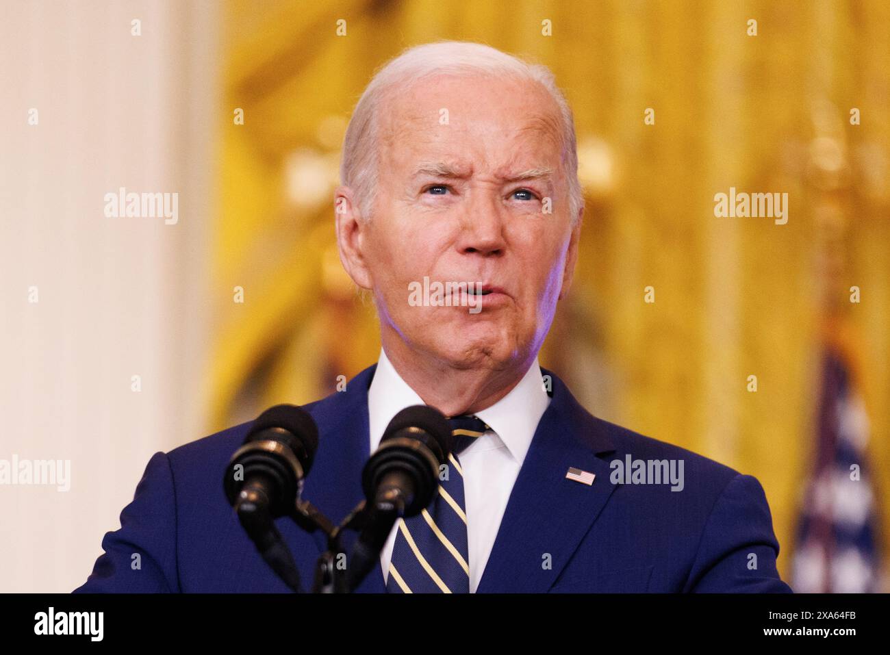 Washington, Stati Uniti. 4 giugno 2024. Il Presidente Joe Biden fa osservazioni sul confine meridionale e sui richiedenti asilo nella sala orientale della Casa Bianca di Washington DC, mentre il Presidente Biden ha firmato un ordine esecutivo che chiuderà temporaneamente il processo di richiesta di asilo. (Foto di Aaron Schwartz/Sipa USA) credito: SIPA USA/Alamy Live News Foto Stock