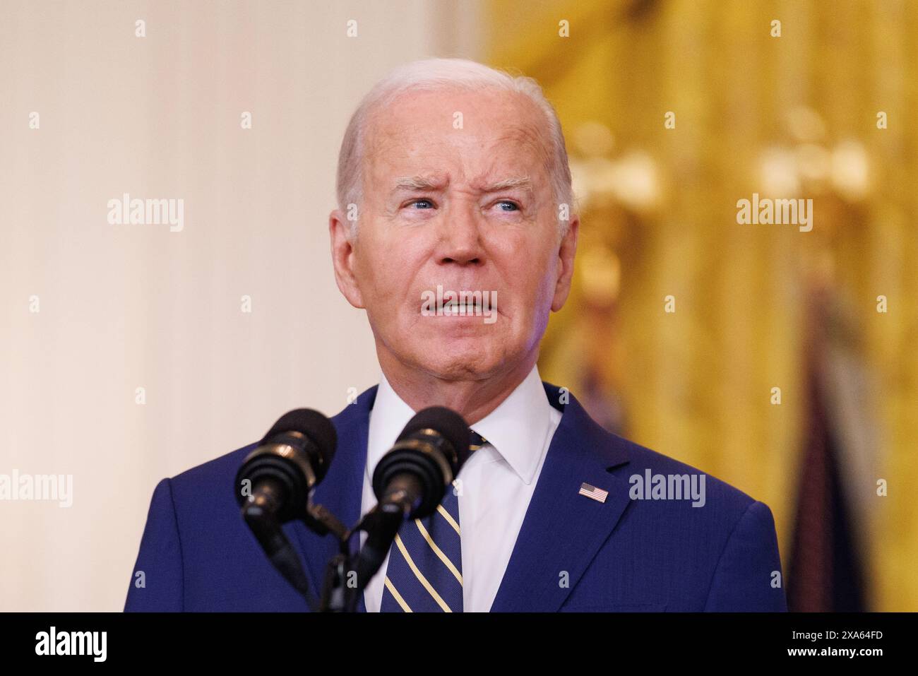 Washington, Stati Uniti. 4 giugno 2024. Il Presidente Joe Biden fa osservazioni sul confine meridionale e sui richiedenti asilo nella sala orientale della Casa Bianca di Washington DC, mentre il Presidente Biden ha firmato un ordine esecutivo che chiuderà temporaneamente il processo di richiesta di asilo. (Foto di Aaron Schwartz/Sipa USA) credito: SIPA USA/Alamy Live News Foto Stock