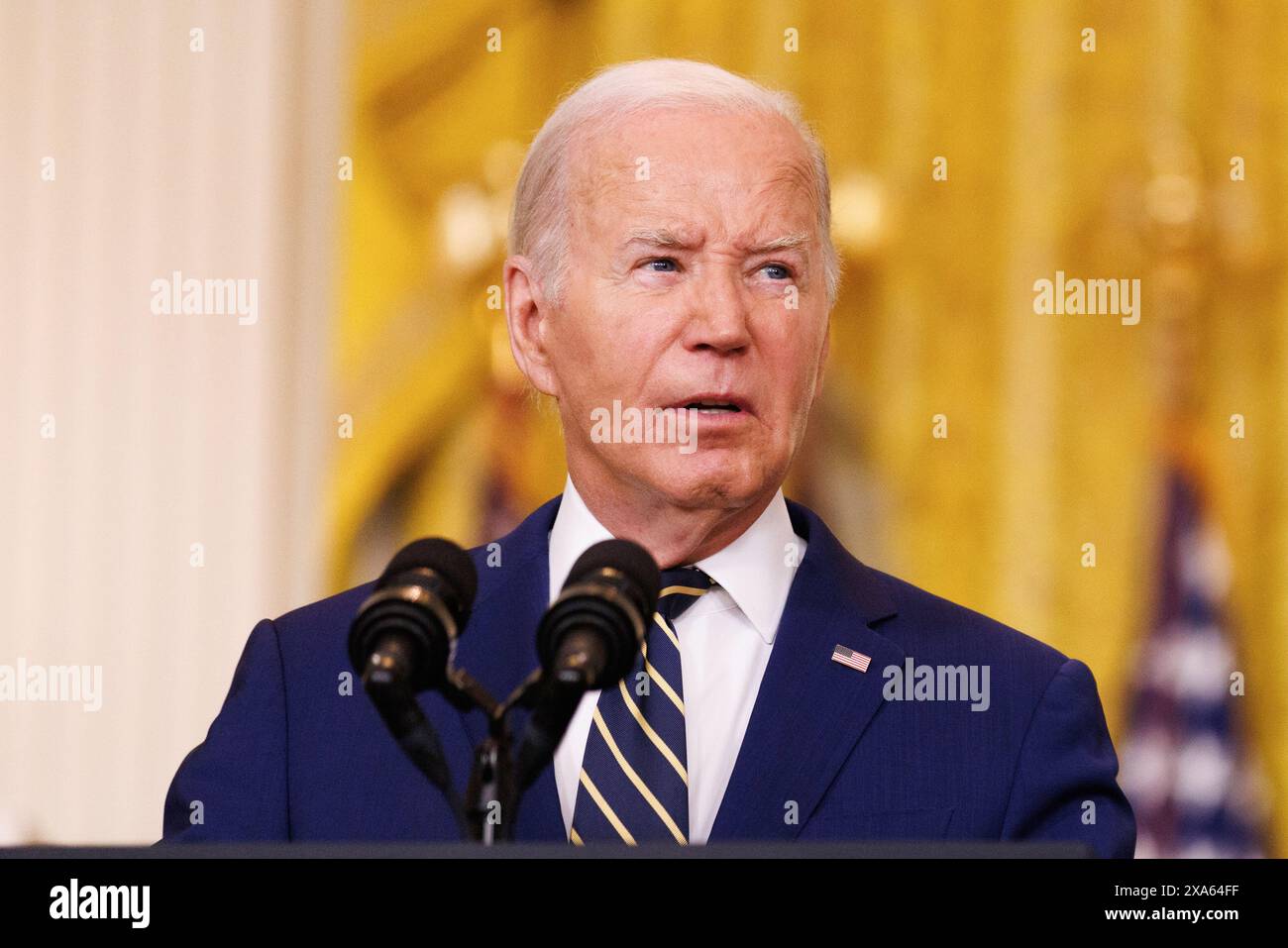 Washington, Stati Uniti. 4 giugno 2024. Il Presidente Joe Biden fa osservazioni sul confine meridionale e sui richiedenti asilo nella sala orientale della Casa Bianca di Washington DC, mentre il Presidente Biden ha firmato un ordine esecutivo che chiuderà temporaneamente il processo di richiesta di asilo. (Foto di Aaron Schwartz/Sipa USA) credito: SIPA USA/Alamy Live News Foto Stock