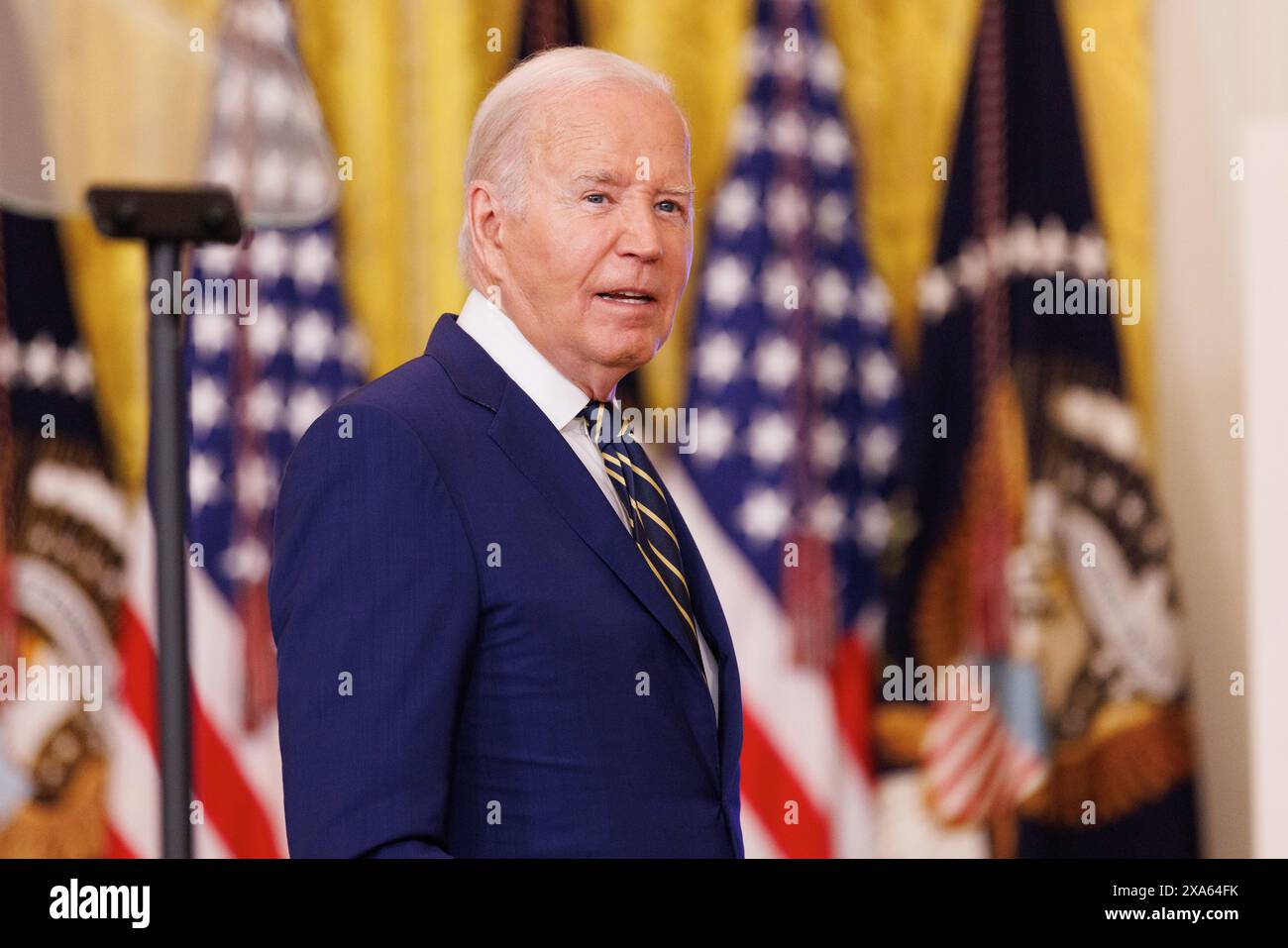 Washington, Stati Uniti. 4 giugno 2024. Il Presidente Joe Biden fa osservazioni sul confine meridionale e sui richiedenti asilo nella sala orientale della Casa Bianca di Washington DC, mentre il Presidente Biden ha firmato un ordine esecutivo che chiuderà temporaneamente il processo di richiesta di asilo. (Foto di Aaron Schwartz/Sipa USA) credito: SIPA USA/Alamy Live News Foto Stock