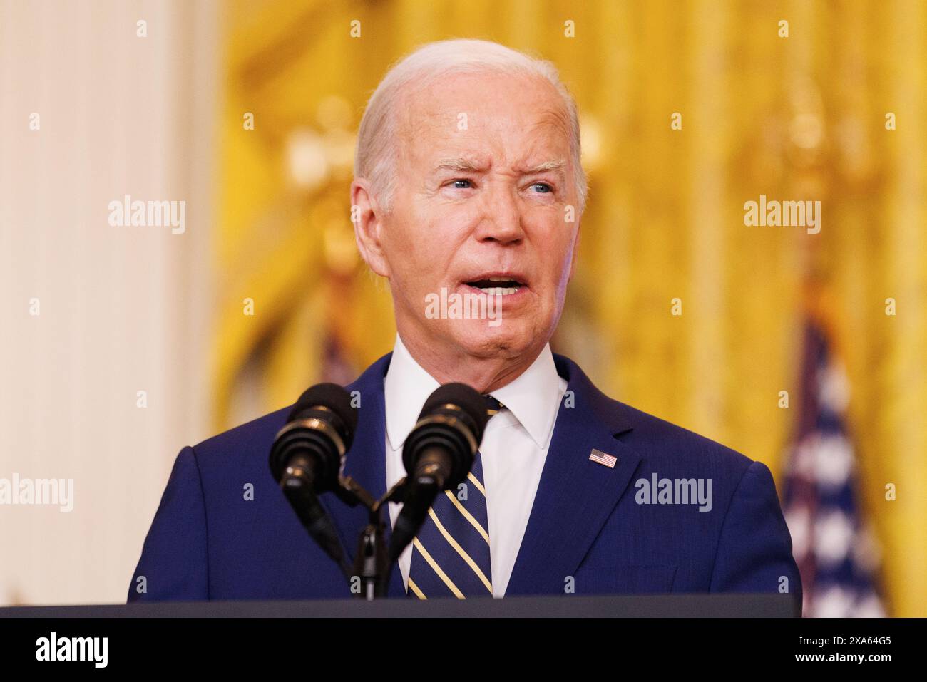 Washington, Stati Uniti. 4 giugno 2024. Il Presidente Joe Biden fa osservazioni sul confine meridionale e sui richiedenti asilo nella sala orientale della Casa Bianca di Washington DC, mentre il Presidente Biden ha firmato un ordine esecutivo che chiuderà temporaneamente il processo di richiesta di asilo. (Foto di Aaron Schwartz/Sipa USA) credito: SIPA USA/Alamy Live News Foto Stock