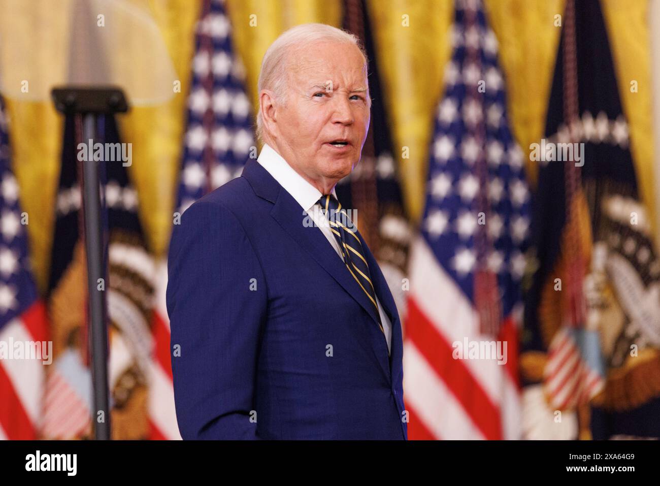 Washington, Stati Uniti. 4 giugno 2024. Il Presidente Joe Biden fa osservazioni sul confine meridionale e sui richiedenti asilo nella sala orientale della Casa Bianca di Washington DC, mentre il Presidente Biden ha firmato un ordine esecutivo che chiuderà temporaneamente il processo di richiesta di asilo. (Foto di Aaron Schwartz/Sipa USA) credito: SIPA USA/Alamy Live News Foto Stock