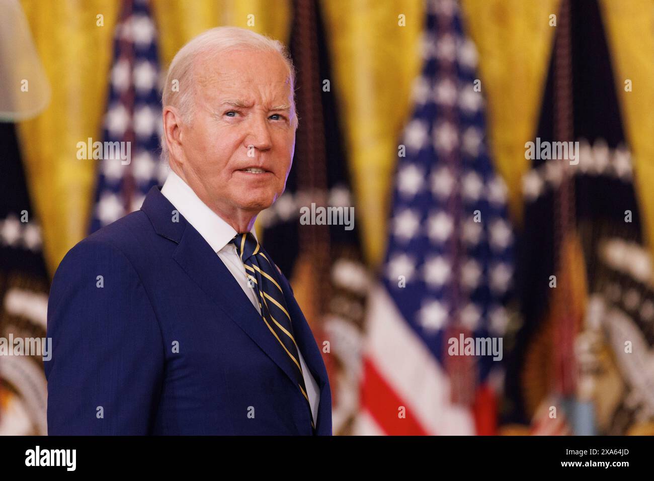 Washington, Stati Uniti. 4 giugno 2024. Il Presidente Joe Biden fa osservazioni sul confine meridionale e sui richiedenti asilo nella sala orientale della Casa Bianca di Washington DC, mentre il Presidente Biden ha firmato un ordine esecutivo che chiuderà temporaneamente il processo di richiesta di asilo. (Foto di Aaron Schwartz/Sipa USA) credito: SIPA USA/Alamy Live News Foto Stock