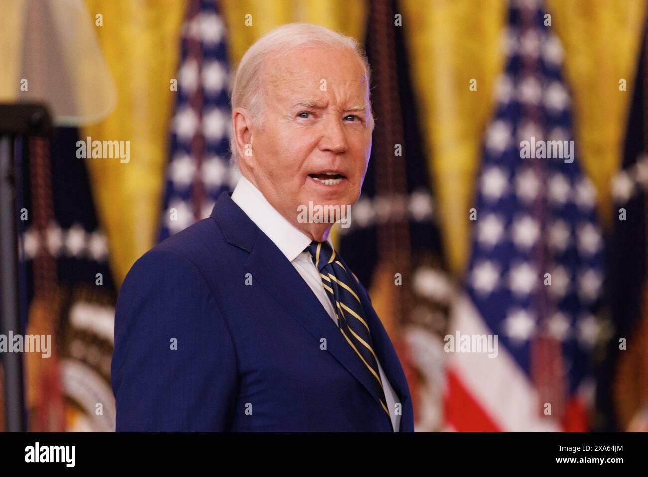 Washington, Stati Uniti. 4 giugno 2024. Il Presidente Joe Biden fa osservazioni sul confine meridionale e sui richiedenti asilo nella sala orientale della Casa Bianca di Washington DC, mentre il Presidente Biden ha firmato un ordine esecutivo che chiuderà temporaneamente il processo di richiesta di asilo. (Foto di Aaron Schwartz/Sipa USA) credito: SIPA USA/Alamy Live News Foto Stock