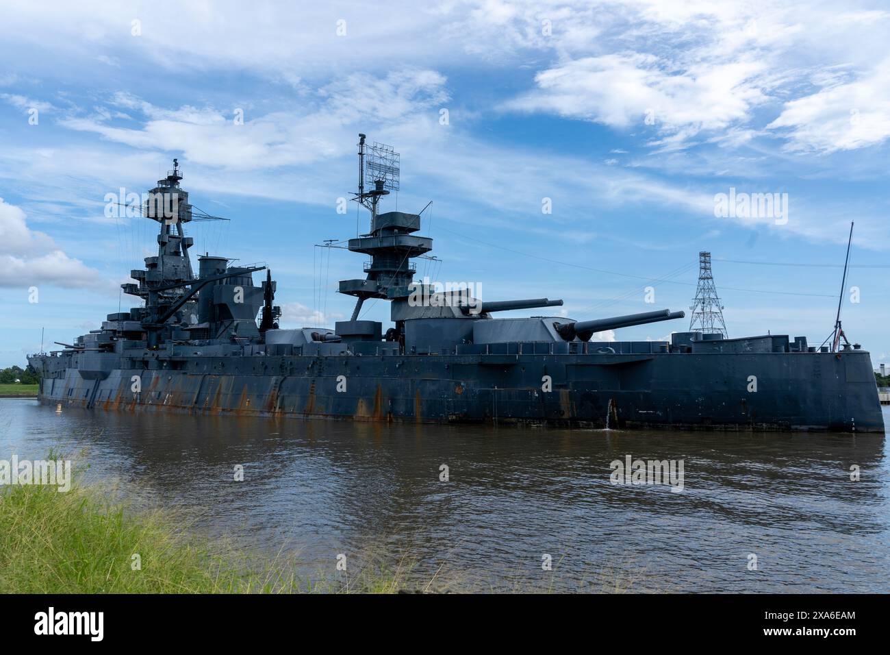 La nave da guerra USS Texas BB-35 della US Navy a Galveston, Texas, USA Foto Stock