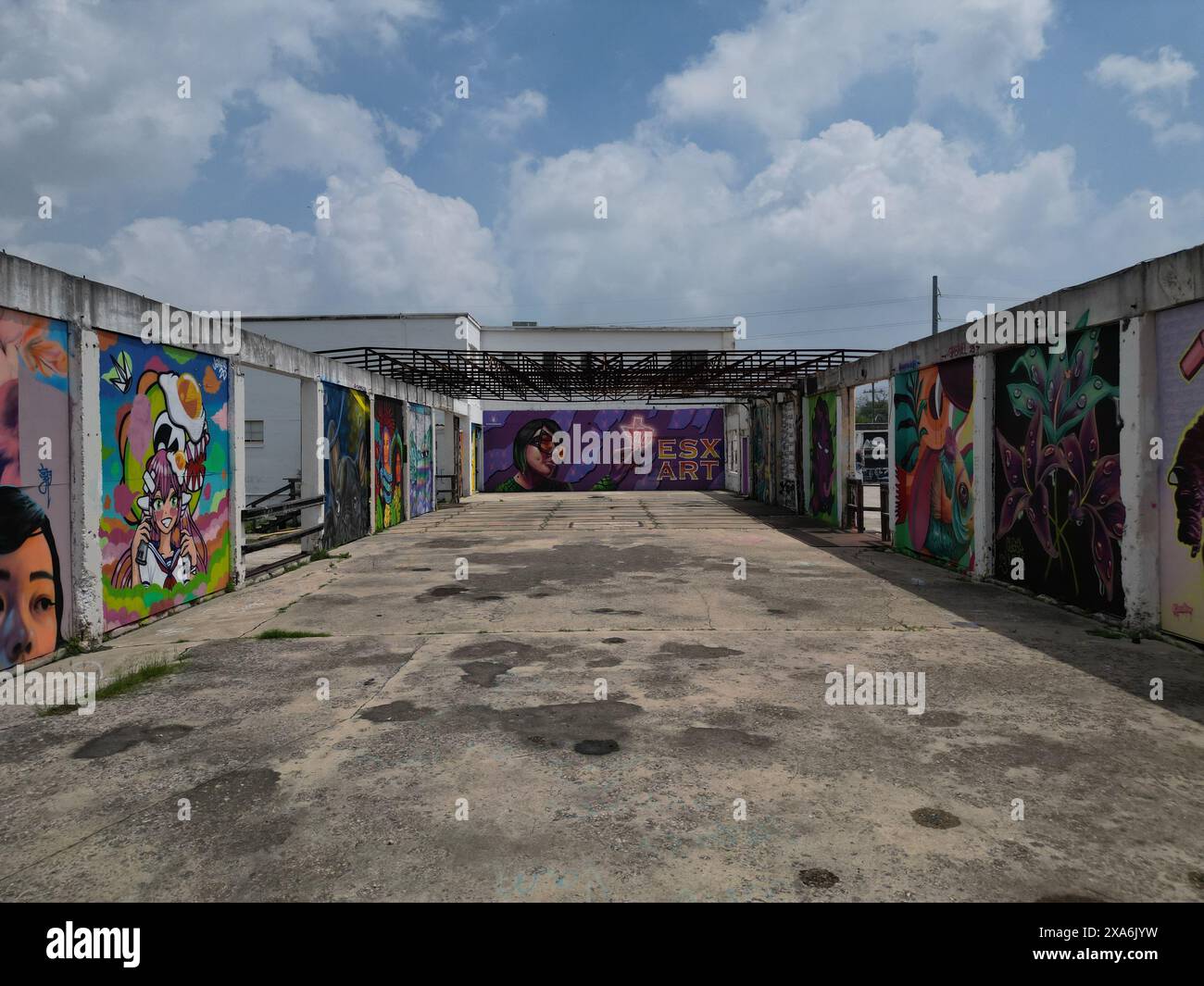 Un'antenna di dipinti di graffiti sulle pareti di un edificio a San Antonio, Texas Foto Stock