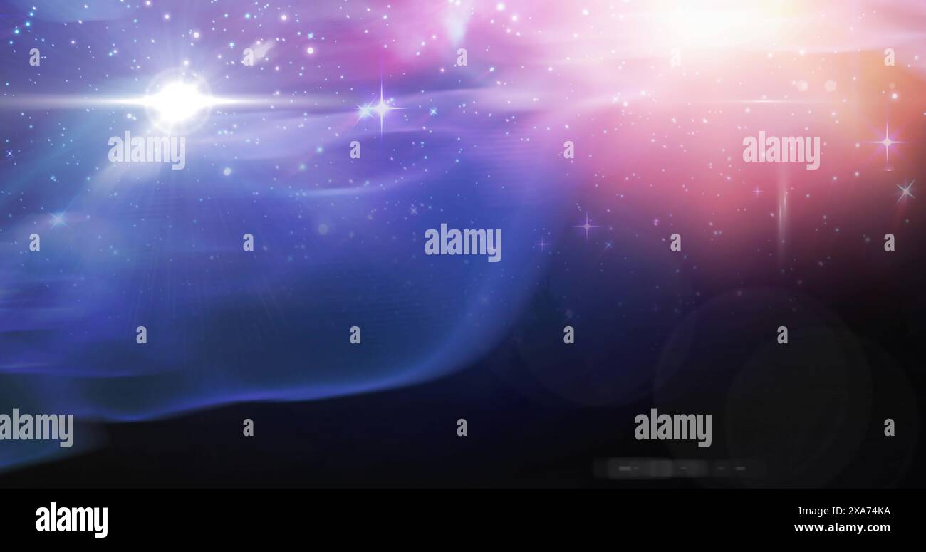 Immagine di stelle e luci su sfondo blu e nero Foto Stock