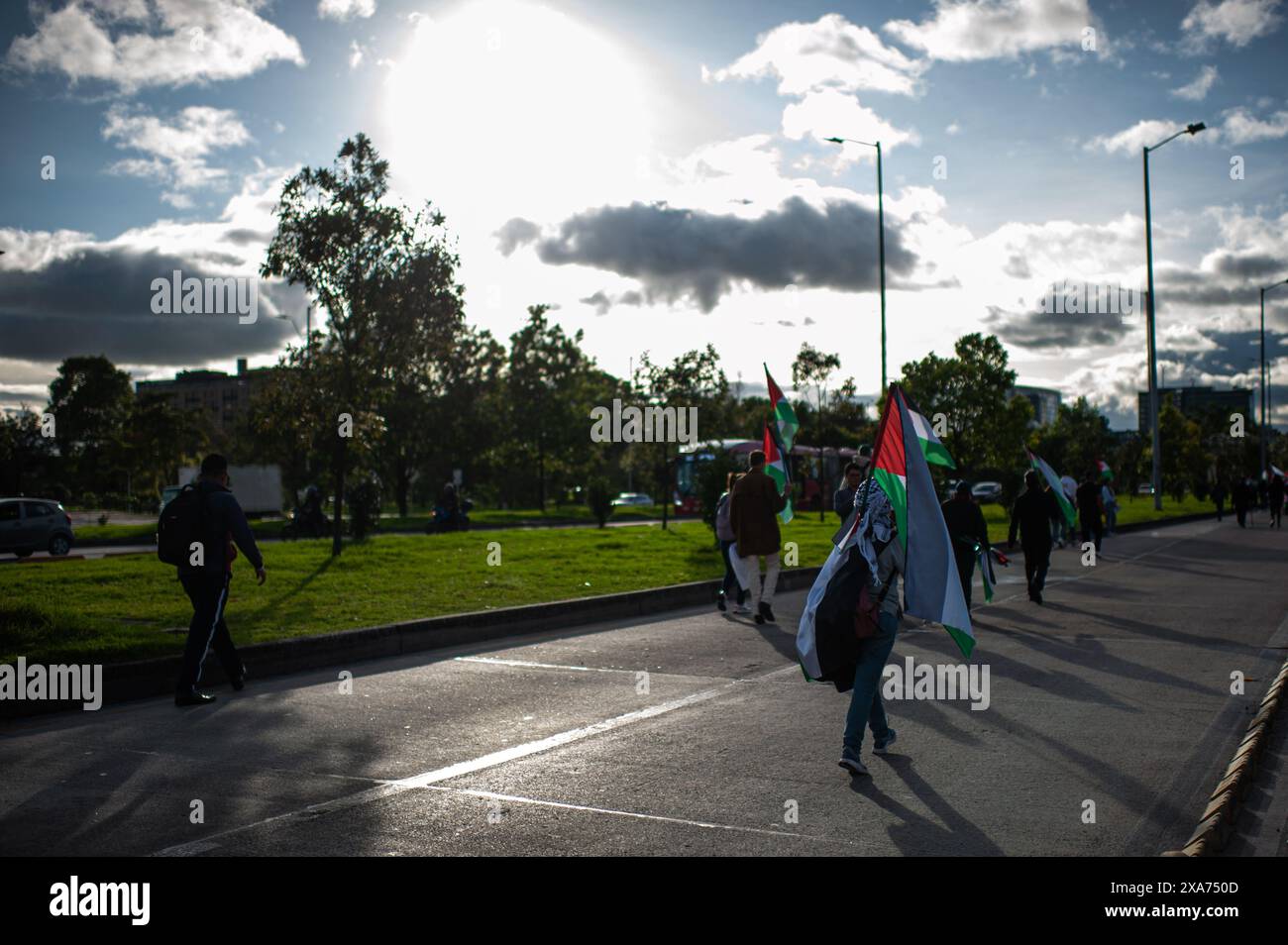 Bogotà, Colombia. 4 giugno 2024. I manifestanti prendono parte a una manifestazione a sostegno della Palestina il 4 giugno 2024 a Bogotà, Colombia. Foto di: Sebastian Barros/Long Visual Press credito: Long Visual Press/Alamy Live News Foto Stock