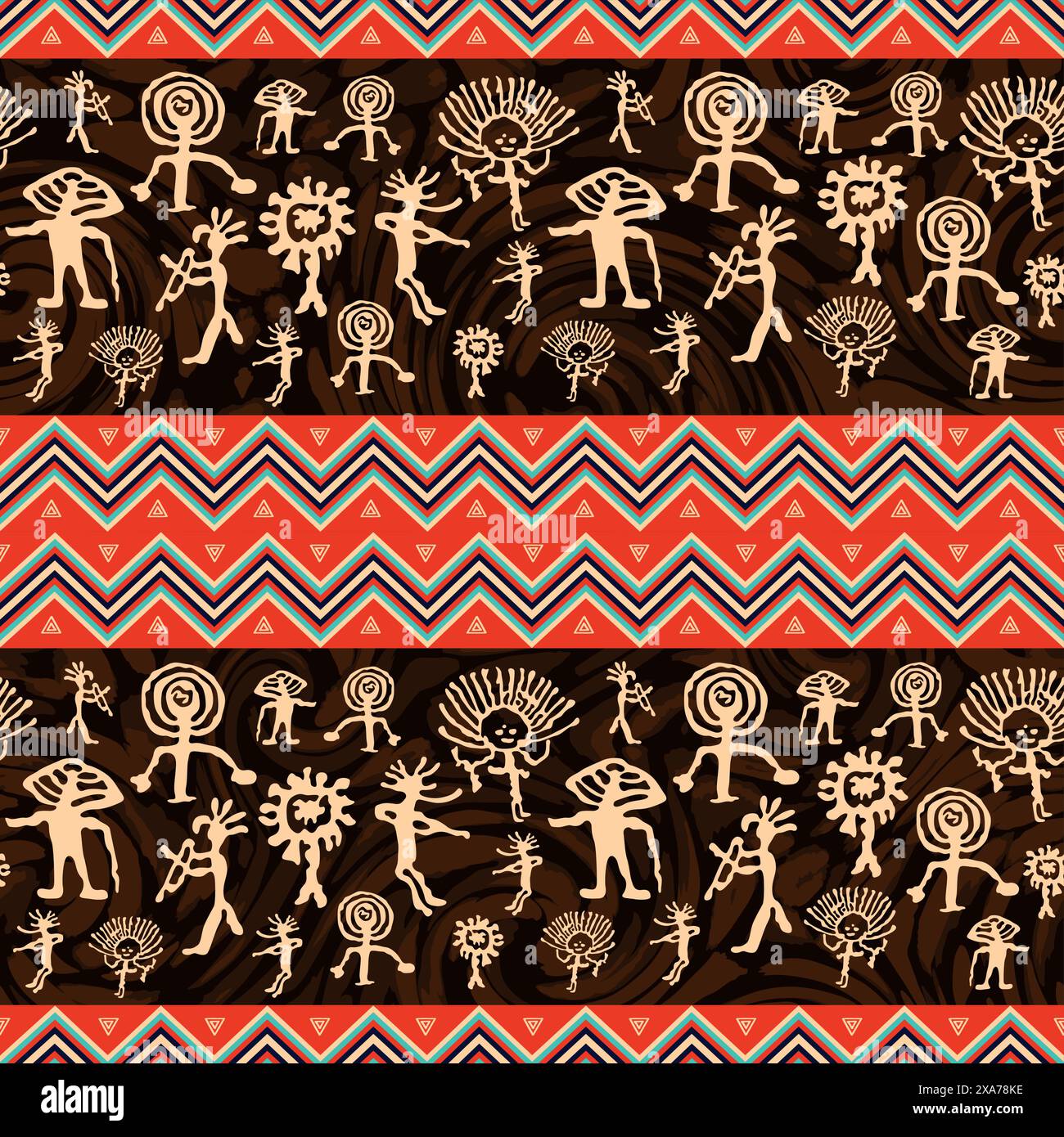 fantastico motivo a zig zag indigeno antico e pitture rupestri senza cuciture Illustrazione Vettoriale