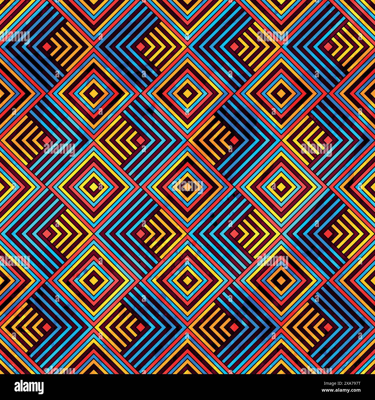 Splendide opere d'arte a diamanti e zig zag basate su motivi indigeni con effetto acquerello Illustrazione Vettoriale