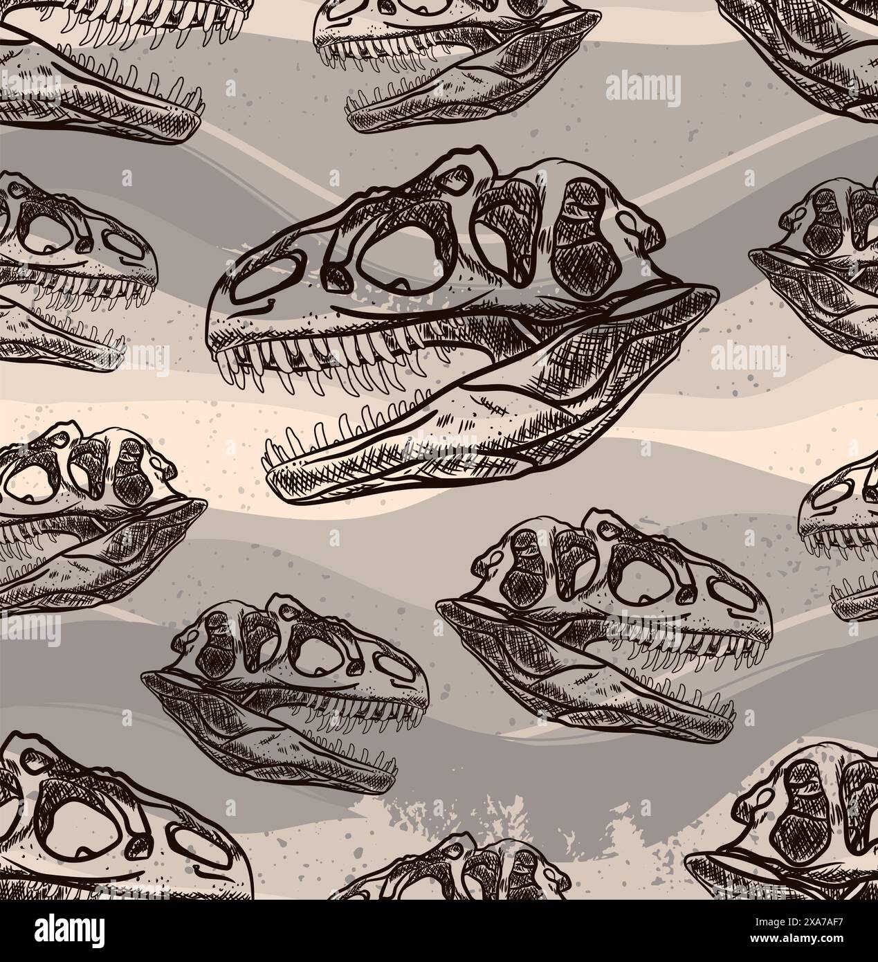 Cranio Brown T rex motivo senza cuciture con messa a terra sullo sfondo Illustrazione Vettoriale