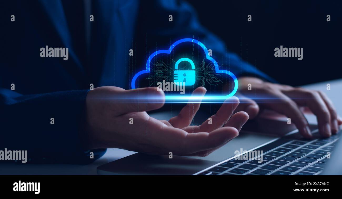 Concetto tecnologico di cibersicurezza, sicurezza delle informazioni e crittografia, accesso sicuro alle informazioni personali degli utenti, accesso sicuro a Internet, cyber Foto Stock
