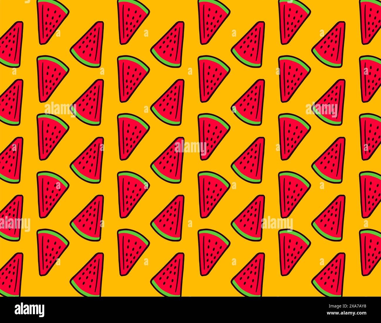 Ripetizione dell'anguria su sfondo giallo. Moda, pasti e design decorativo Illustrazione Vettoriale