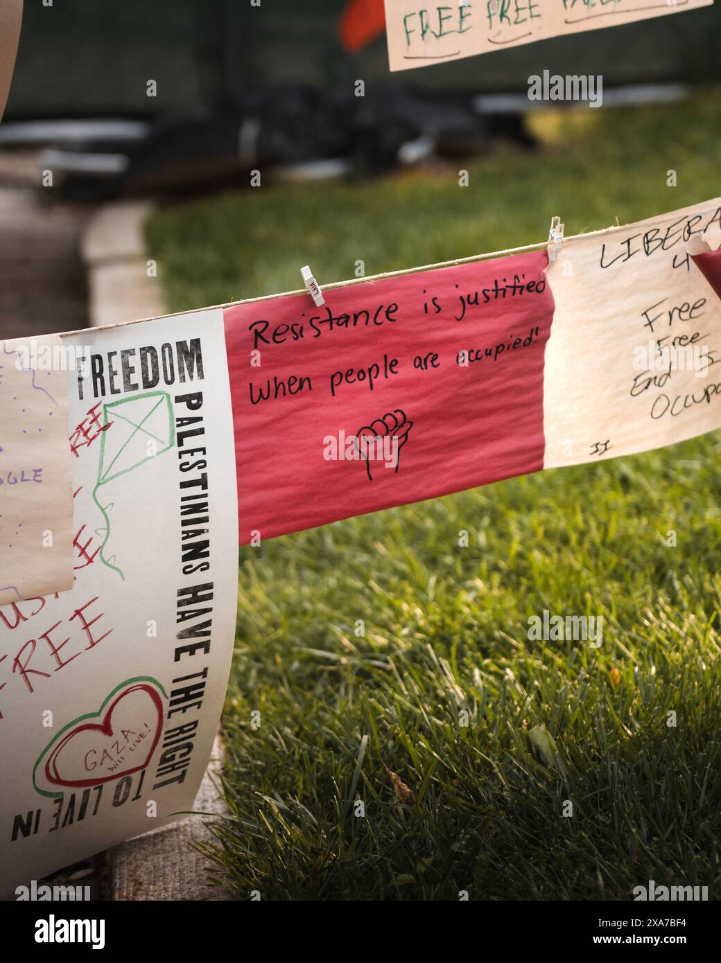 I segni all'Università della Pennsylvania a sostegno della Palestina Foto Stock