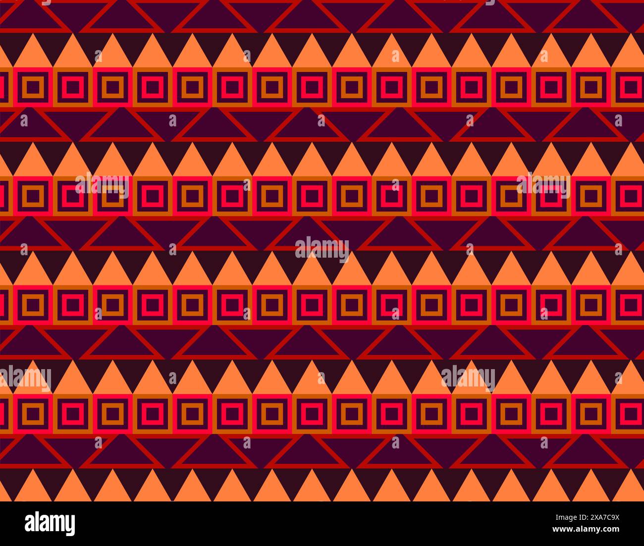 Pattern lineare e geometrico multicolore nativo americano su sfondo viola scuro. Arte basata su design e concept indigeni Illustrazione Vettoriale