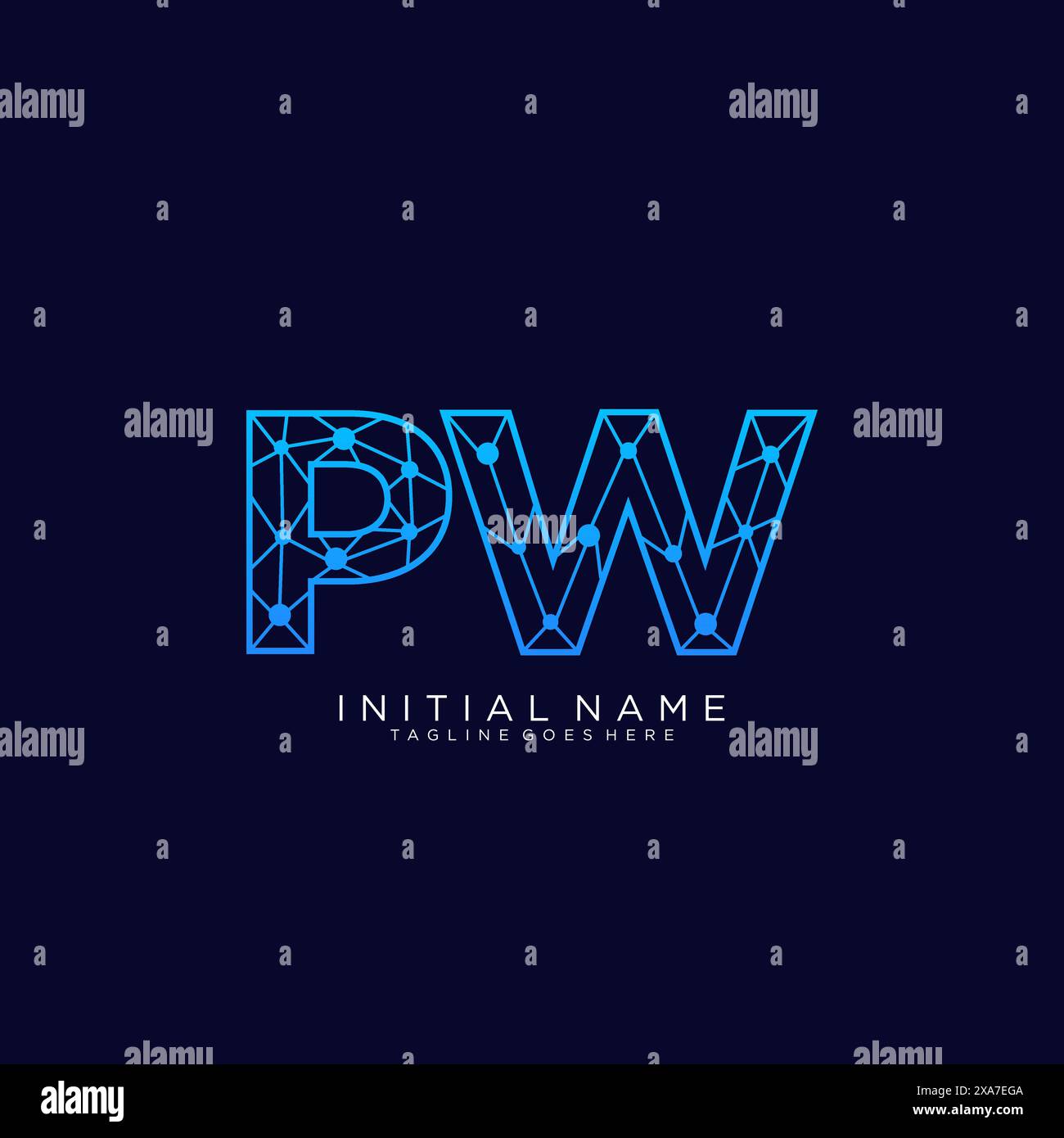 Modello di design dell'icona del logo tecnico PW Illustrazione Vettoriale