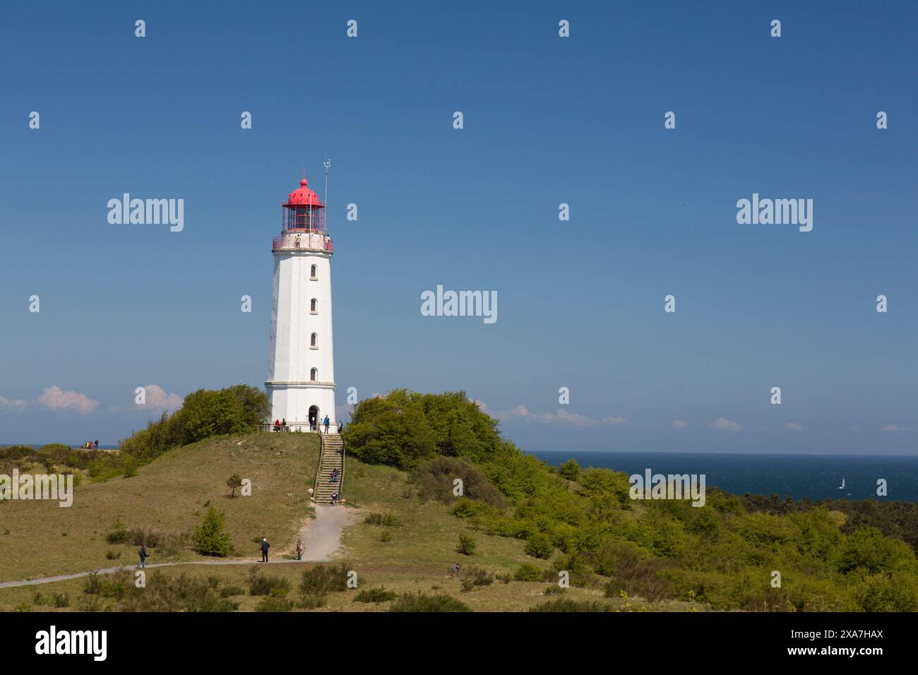 Faro di Dornbusch, Hiddensee, Parco nazionale dell'area della laguna della Pomerania occidentale, Meclemburgo-Pomerania occidentale, Germania Foto Stock