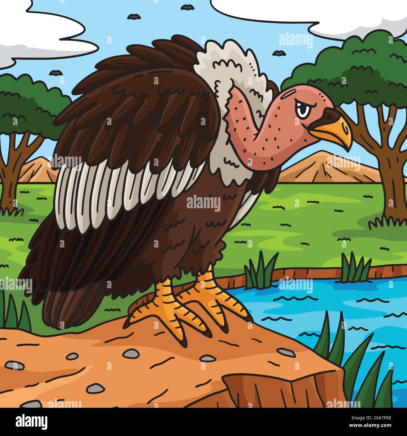 Illustrazione di un cartone animato colorato per uccelli avvoltoio Illustrazione Vettoriale