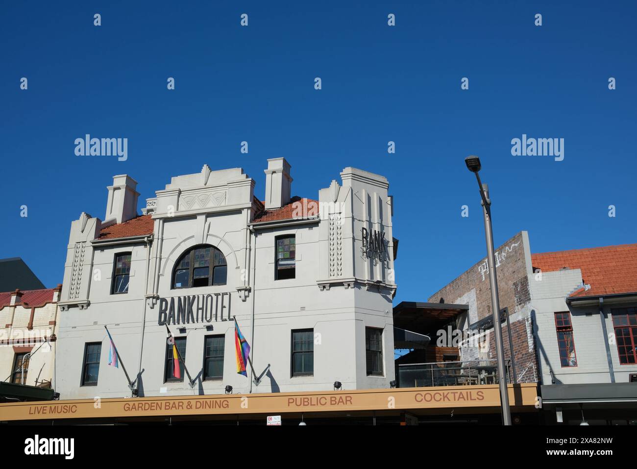 Bank Hotel, Newtown, Sydney, pub dell'ovest interno, paesaggio vittoriano, facciate e architettura di King Street, Australia Foto Stock