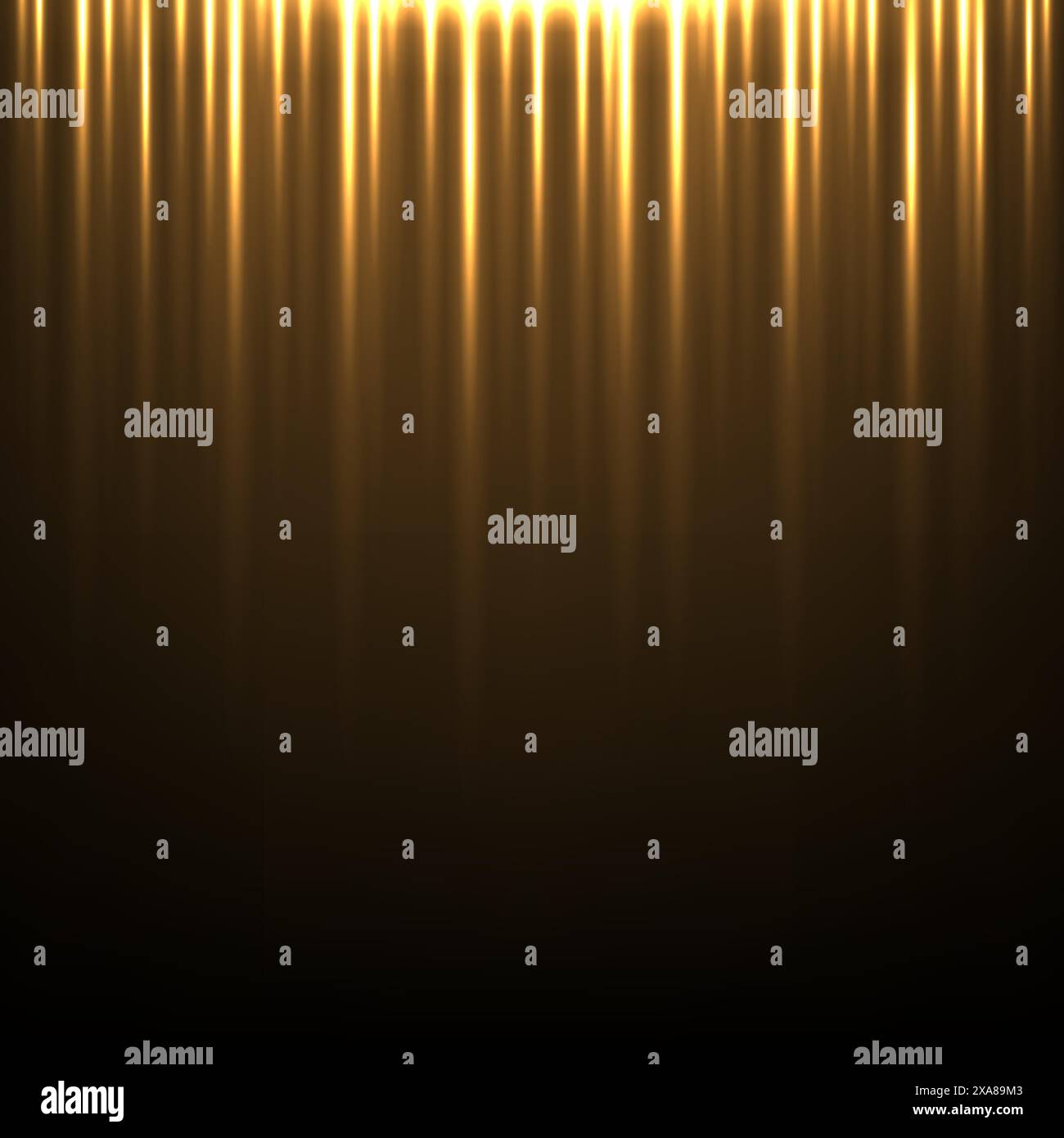 Linee verticali chiare dorate su sfondo nero. Brillante fantasia futuristica brillante e astratta. Raggi luminosi su sfondo scuro. Tenda d'oro. Vettore Illustrazione Vettoriale