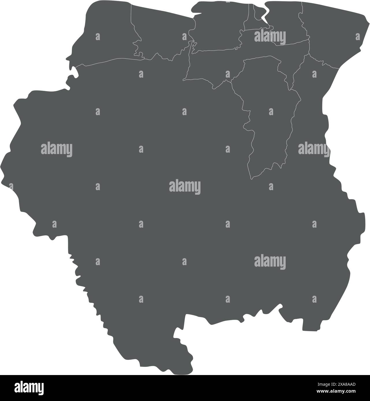 Mappa vettoriale vuota del Suriname con distretti e divisioni amministrative. Livelli modificabili ed etichettati in modo chiaro. Illustrazione Vettoriale