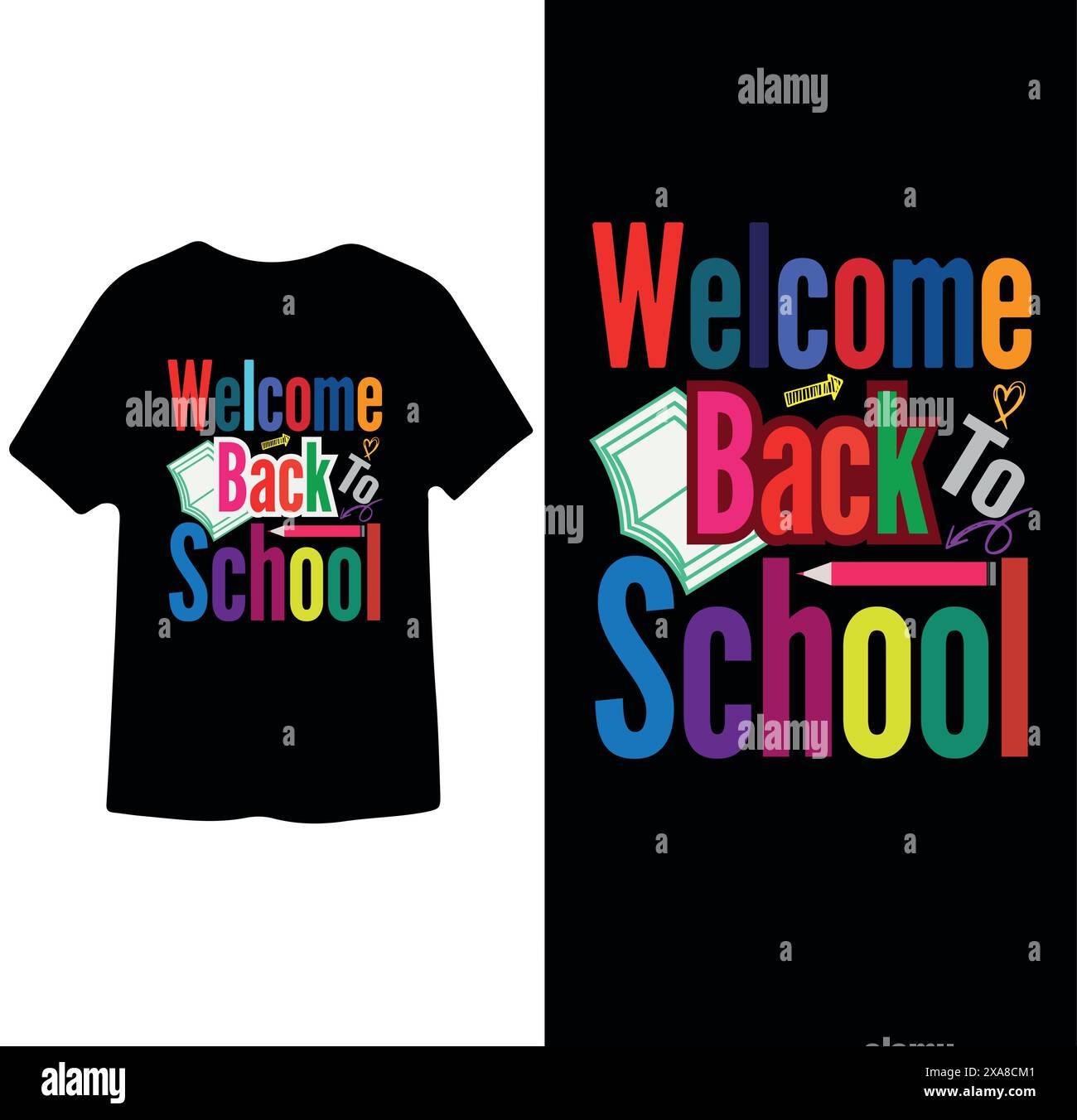 Bentornato a scuola, maglietta Back to School Design Illustrazione Vettoriale