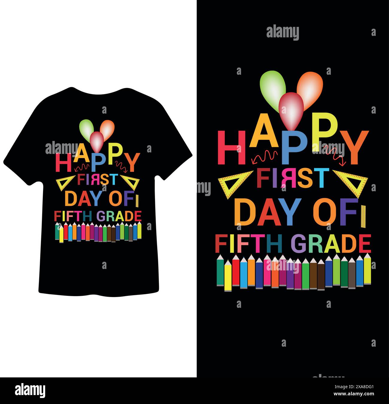 Buon primo giorno di quinta elementare, Back to School, buon 100° giorno t-shirt Design Illustrazione Vettoriale