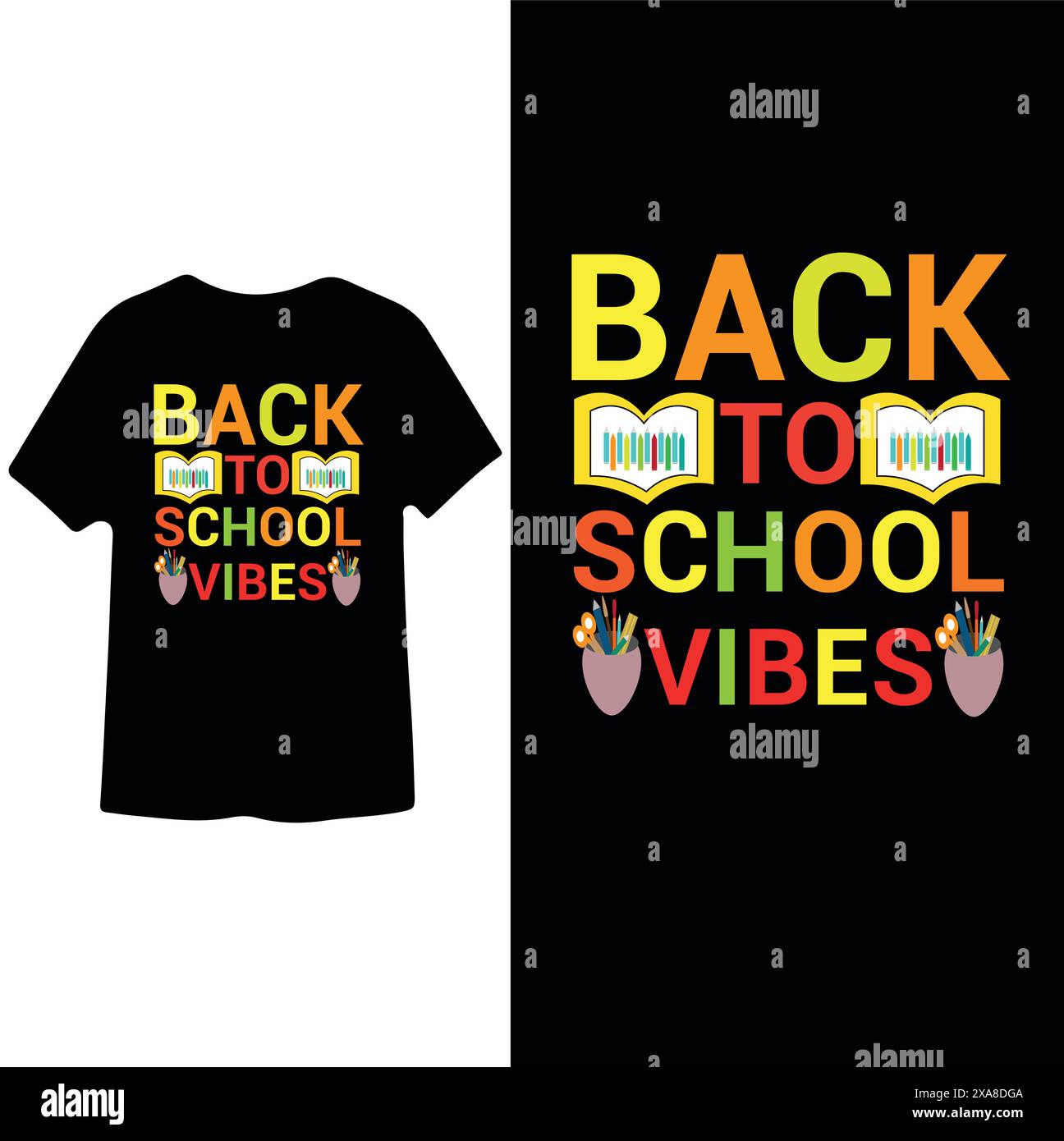 Back to School Vibes, Back to School T-shirt Design Illustrazione Vettoriale