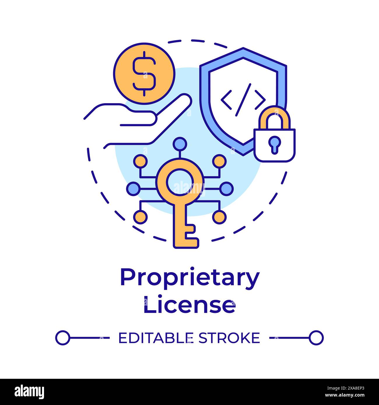 Icona del concetto di licenza proprietaria multicolore Illustrazione Vettoriale