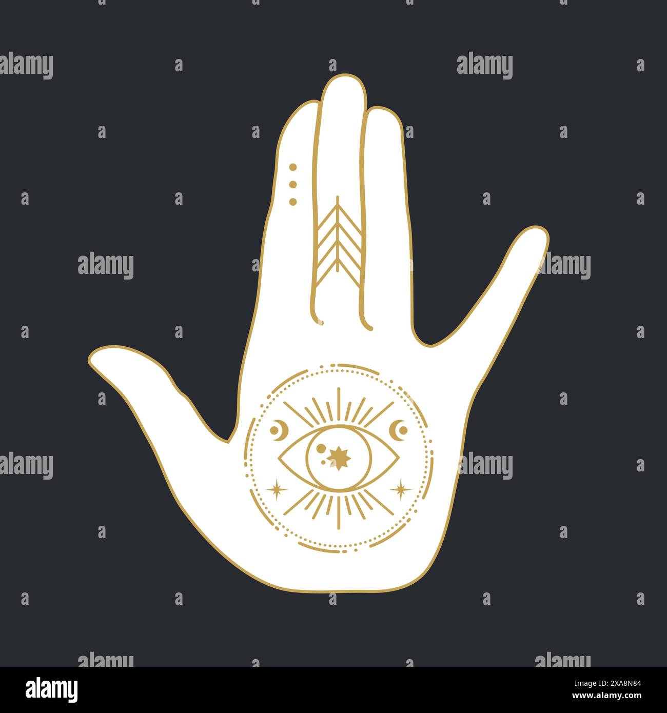 Mano magica celeste con un simbolo di occhio sacro. Concetto boho mistico. Illustrazione vettoriale Illustrazione Vettoriale