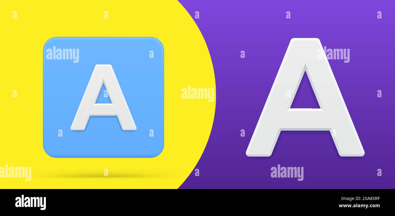 Semplice pulsante con icona 3d A lettera per impostare l'illustrazione vettoriale. Carattere calligrafico abc per un design decorativo elegante alfabeto infografico. Testo cyberspazio Web c Illustrazione Vettoriale