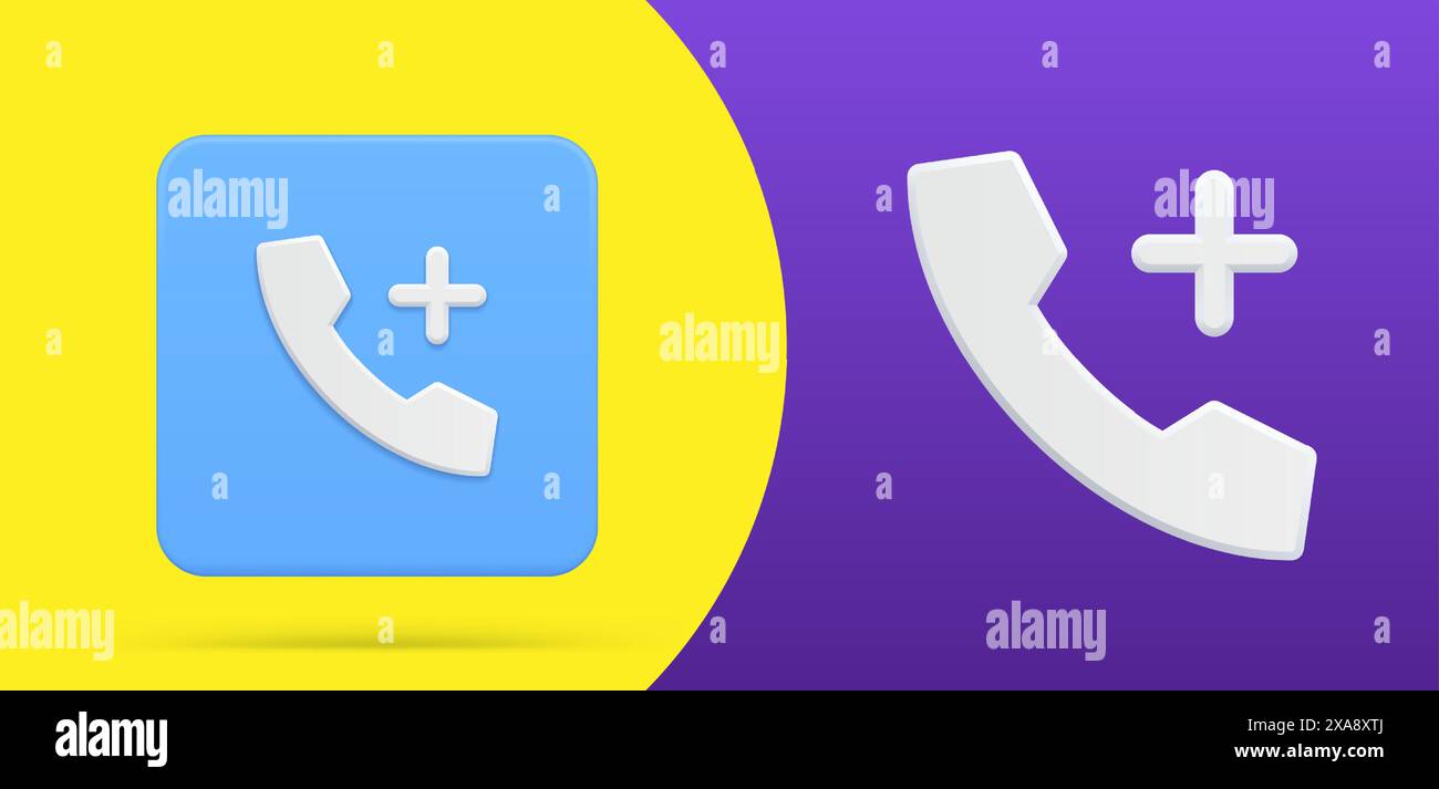 Ricevitore retro con più per aggiungere una chiamata di contatto semplice illustrazione vettoriale del pulsante icona 3d. Telefono aggiungere ricevitore assistenza assistenza telefonica, attendibile telefono Illustrazione Vettoriale