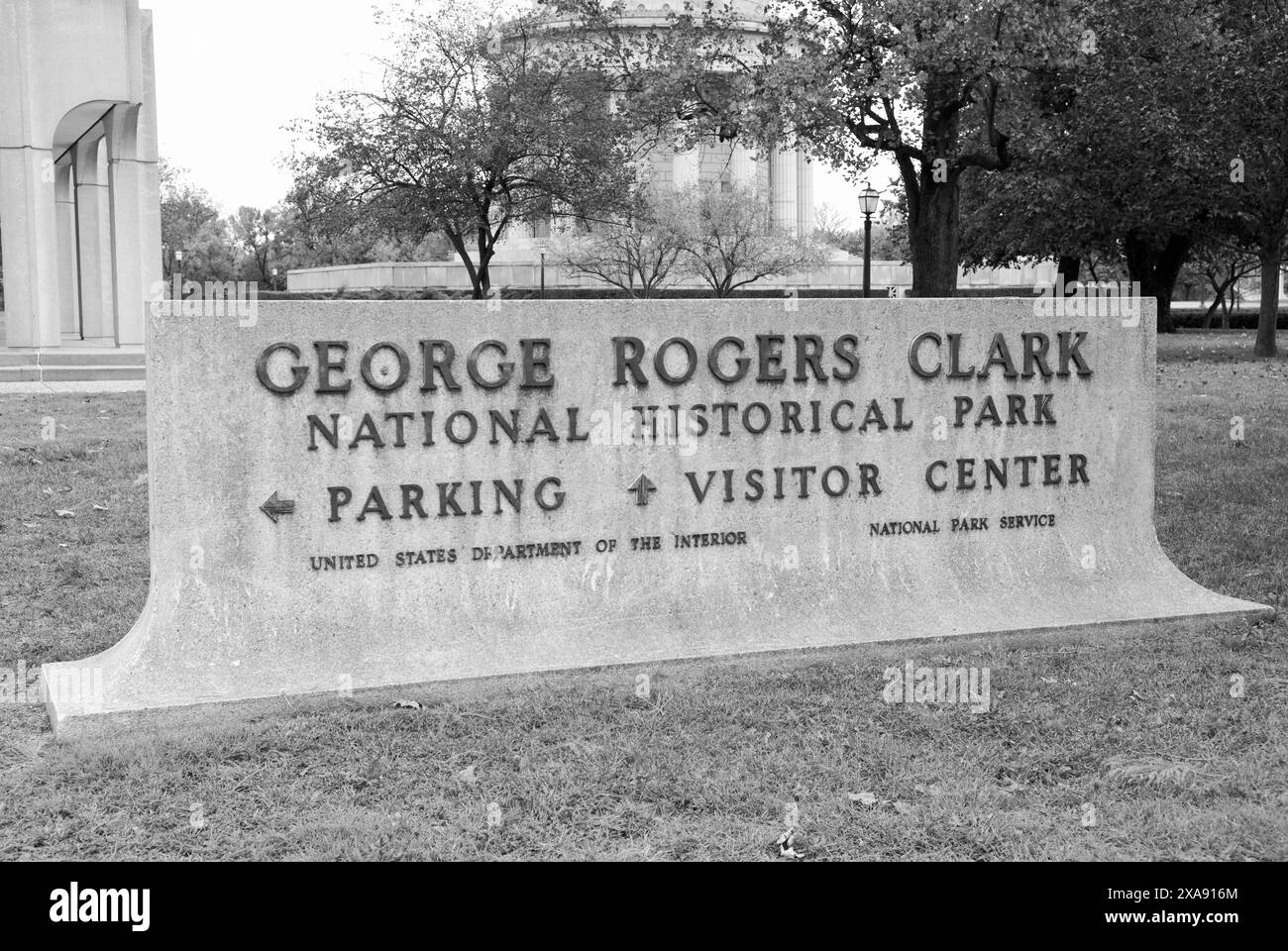 Insegna del George Rogers Clark National Historical Park a Vincennes, Indiana. STATI UNITI Foto Stock