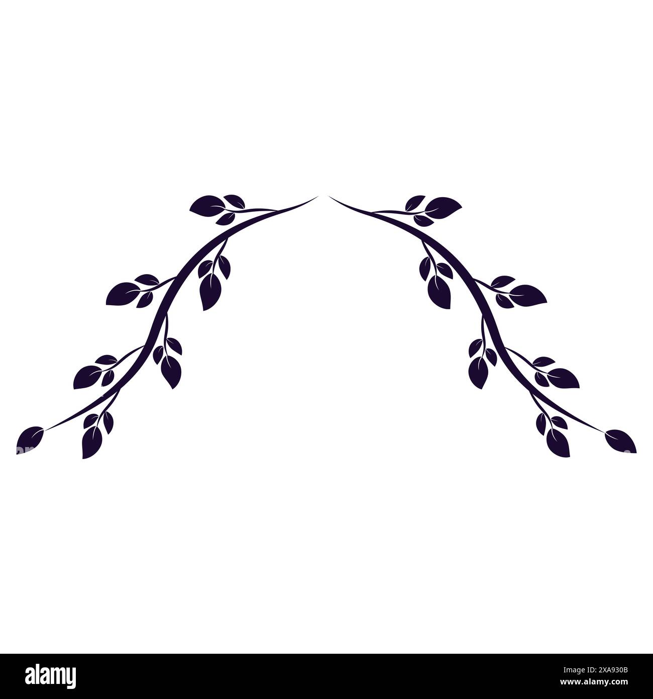 Illustrazione vettoriale ad arco floreale con linea nera isolata su sfondo bianco Illustrazione Vettoriale