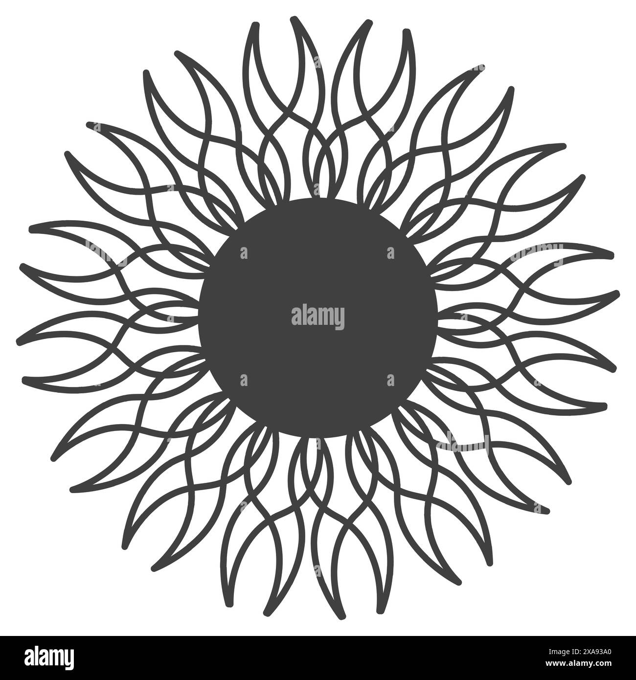 Illustrazione del sole fiammeggiante tribale Design Element Line Vector isolato su sfondo bianco Illustrazione Vettoriale