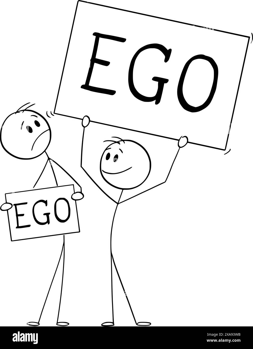 Ego piccolo o grande, personaggio vettoriale a bastone o illustrazione del personaggio. Illustrazione Vettoriale