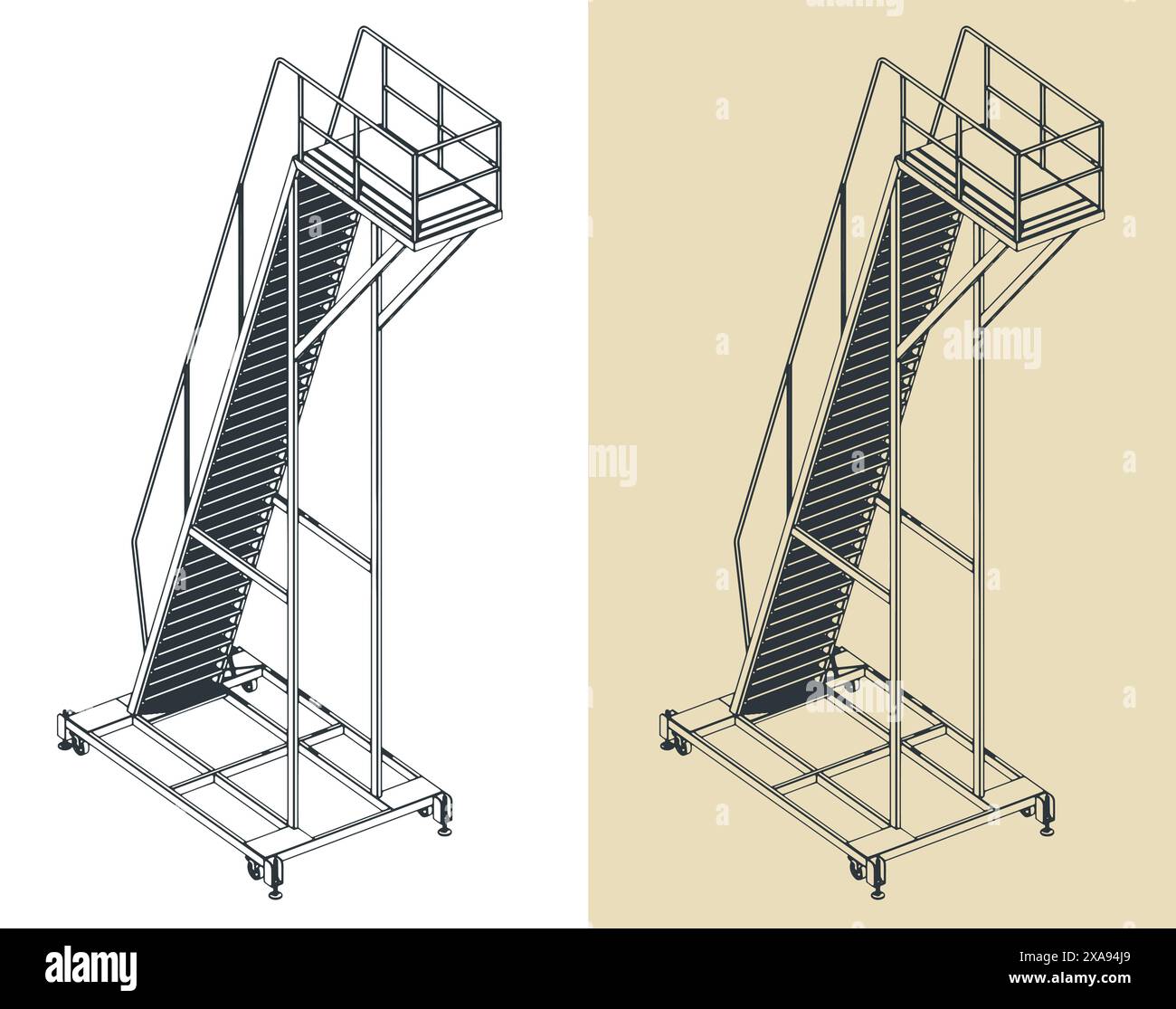 Illustrazioni vettoriali stilizzate di una piattaforma di lavoro mobile Illustrazione Vettoriale