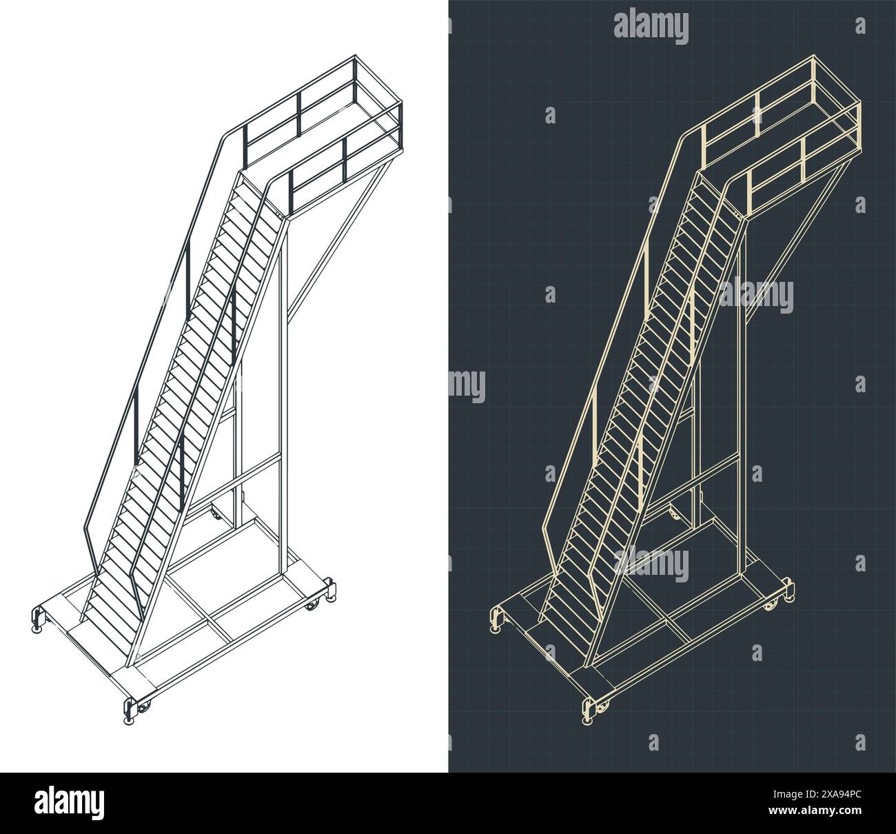 Illustrazioni vettoriali stilizzate di progetti isometrici di una piattaforma di lavoro mobile Illustrazione Vettoriale