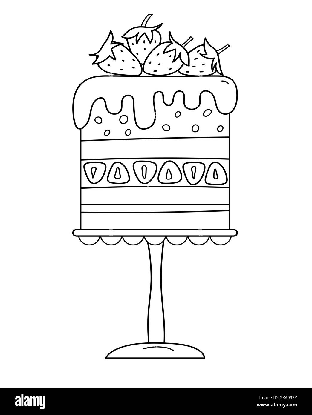 Pagina da colorare - la torta splendidamente decorata è un'attività colorata antistress per adulti Illustrazione Vettoriale