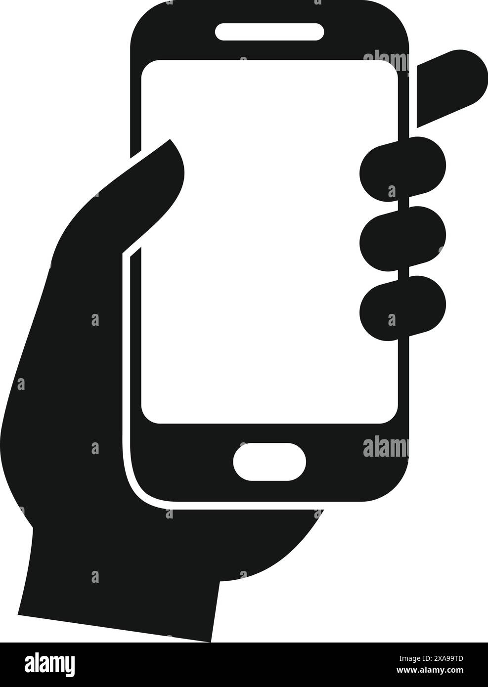 La mano offre una vista laterale mentre si tiene in mano uno smartphone con una presa a scatto Illustrazione Vettoriale