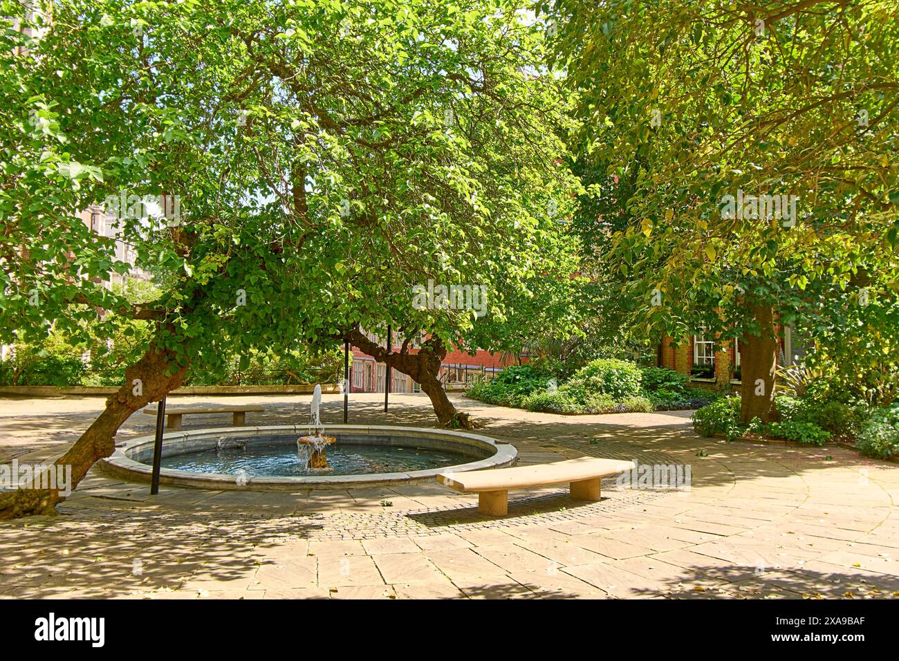 Middle Temple Inns of Court London Middle Temple lo stagno e la fontana e i giardini in primavera Foto Stock